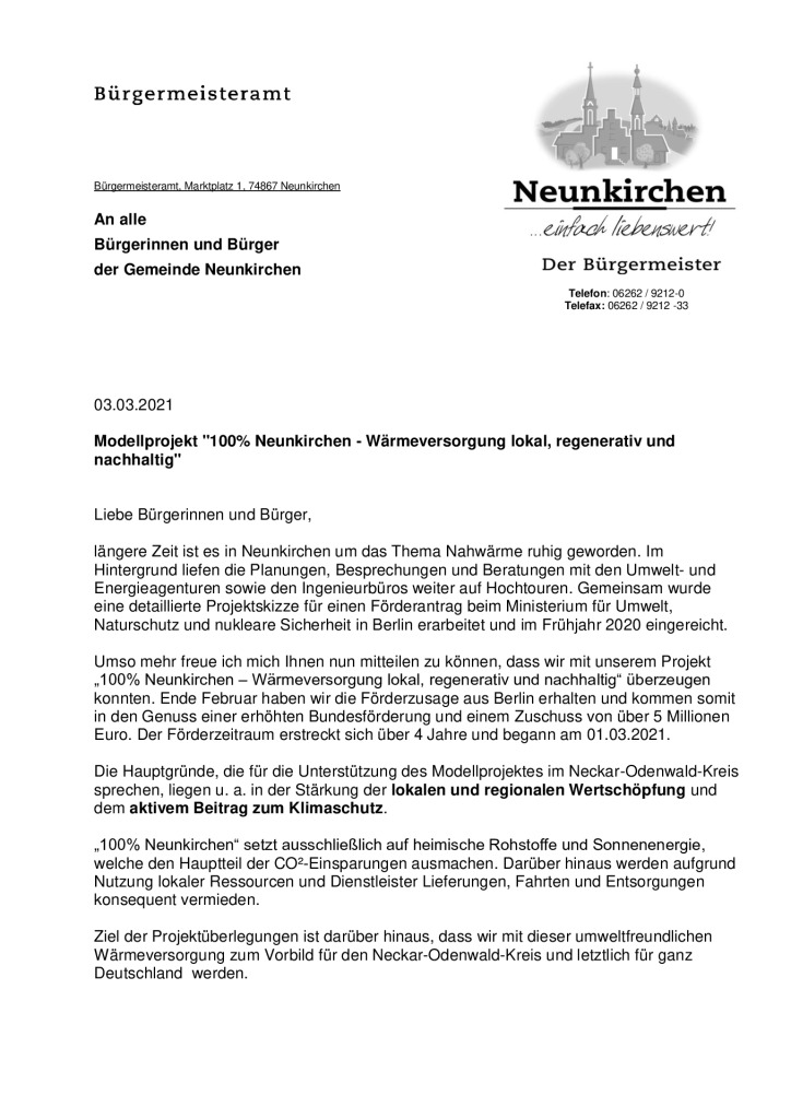 thumbnail of Modellprojekt 100 Neunkirchen – Waermeversorgung lokal regenerativ und nachhaltig
